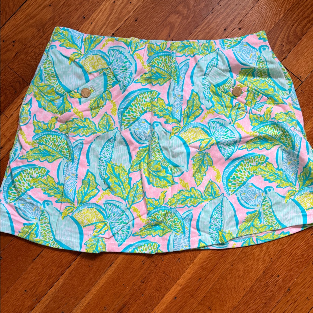 Lilly Pulitzer Pink And Blue Leaf Print Mini Skirt
